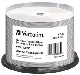 Verbatim CD-R írható CD lemez, nyomtatható, matt, hengeren 50db