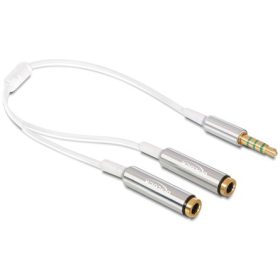   Delock Jack stereo 3,5mm (4pin) -> 2 Jack stereo 3,5mm (4pin) M/F audio kábel 0.25m fehér