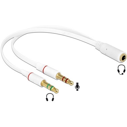 Delock 2db Jack stereo 3,5mm (3pin) -> Jack stereo 3,5mm (4pin) M/F adapter 0.2m fehér