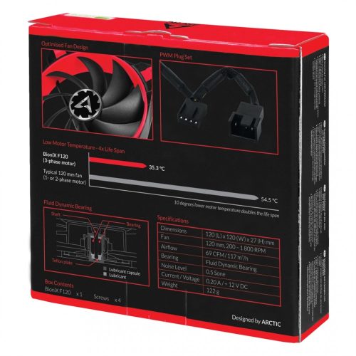 Arctic BioniX F120 Gaming Fan with PWM PST Red