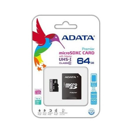 64GB ADATA MicroSDXC + Adapter UHS-I CL10 (AUSDX64GUICL10-RA1)