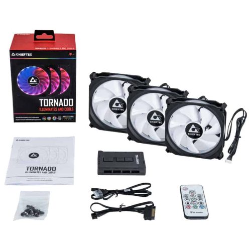 Chieftec CF-3012-RGB 12cm Fekete RGB LED 3DB-os + Vezérlő