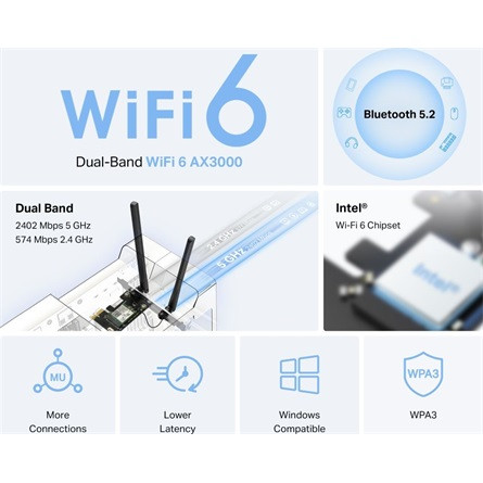 Mercusys MA80XE AX3000 PCI-E Dual-Band WIFI Bluetooth kártya