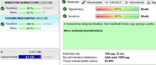500GB Toshiba 2.5 5400rpm 8MB SATA2 notebook merevlemez (használt)