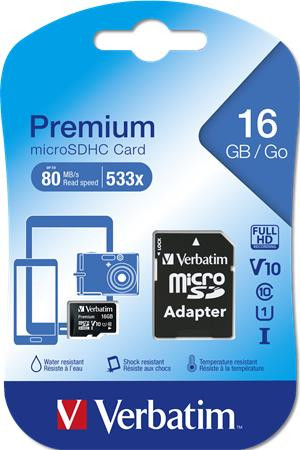 16GB Verbatim "Premium" microSDHC + adapter (MVMS16GHA)