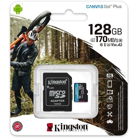 128GB Kingston Canvas Go! Plus UHS-I U3 V30 A2 microSDXC memóriakártya + adapter (SDCG3/128GB)