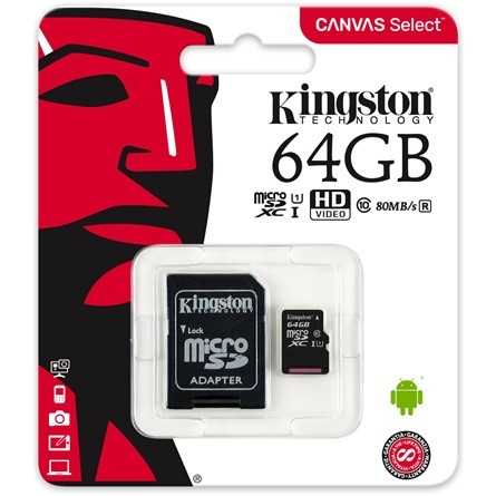64GB Kingston Canvas Select 80R CL10 UHS-1 microSDXC memóriakártya (SDCS/64GB)