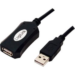 Logilink USB 2.0 A M/F adatkábel 5m fekete összefűzhető (repeater)