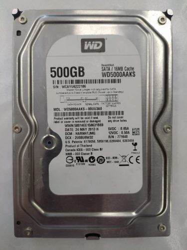 500GB Western Digital WD5000AAKS merevlemez (használt)
